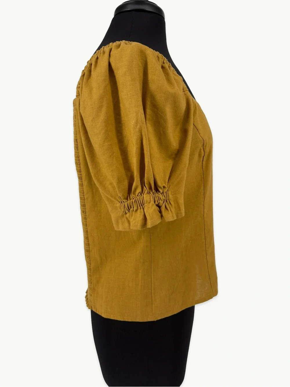 Madewell Button Front Smocked Back Blouse Size 6 Bronzed Lichen Hemp NWT Casual